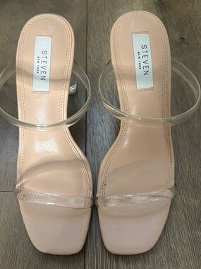 STEVEN Clear-Strap Nude Heeled Sandals